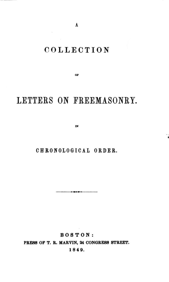 A Collection of Letters on Freemasonry - J C Spencer cover