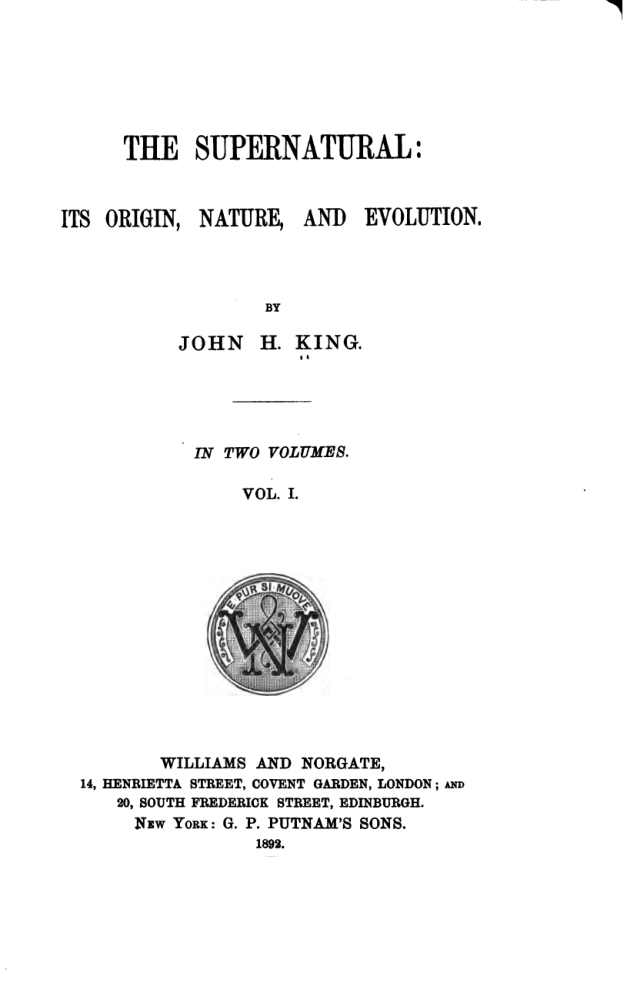 The Supernatural Its Origin Nature & Evolution V1 - J King cover