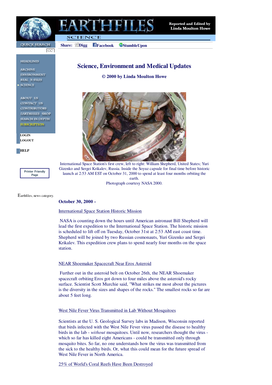 10 30 2000 Science, Environment and Medical Updates cover
