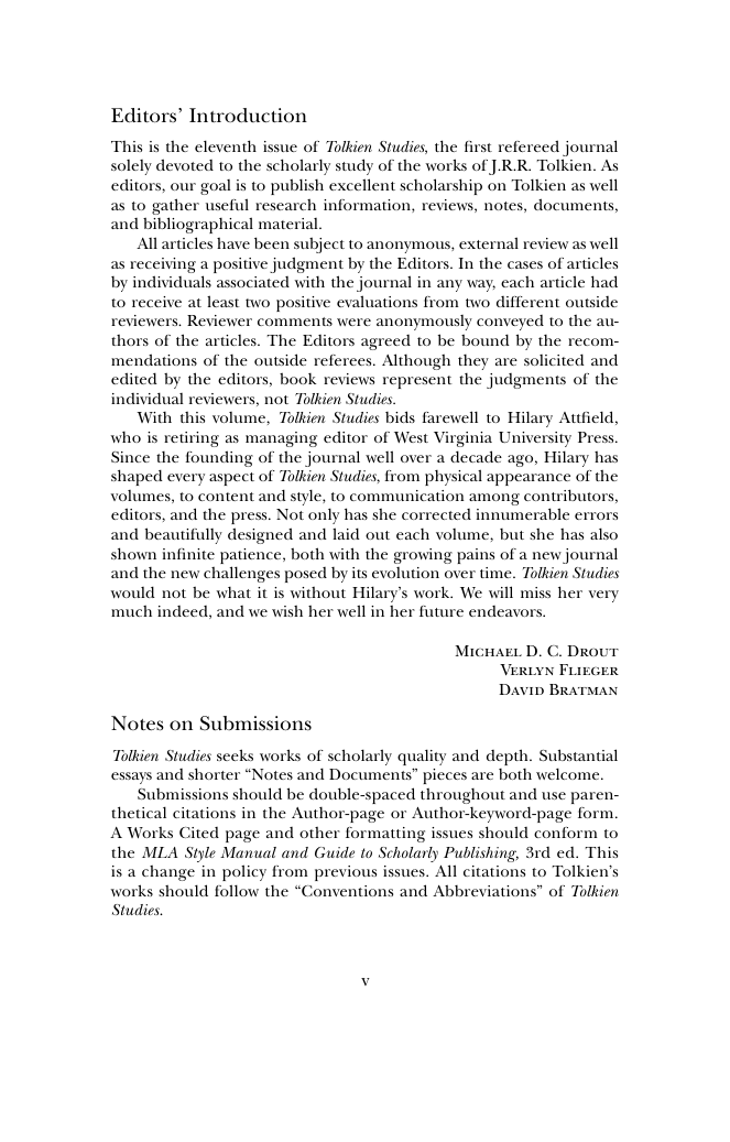 Douglas A. Anderson, Michael D.C. Drout and Verlyn Flieger - Tolkien Studies An Annual Scholarly Review Volume 11, 2014 cover