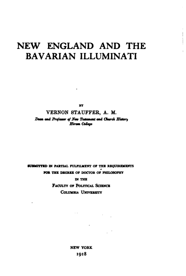 New England & the Bavarian Illuminati - V Stauffer cover