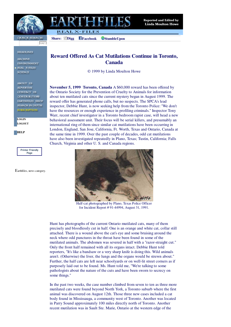 11 05 1999 Reward Offered As Cat Mutilations Continue in Toronto, Canada cover