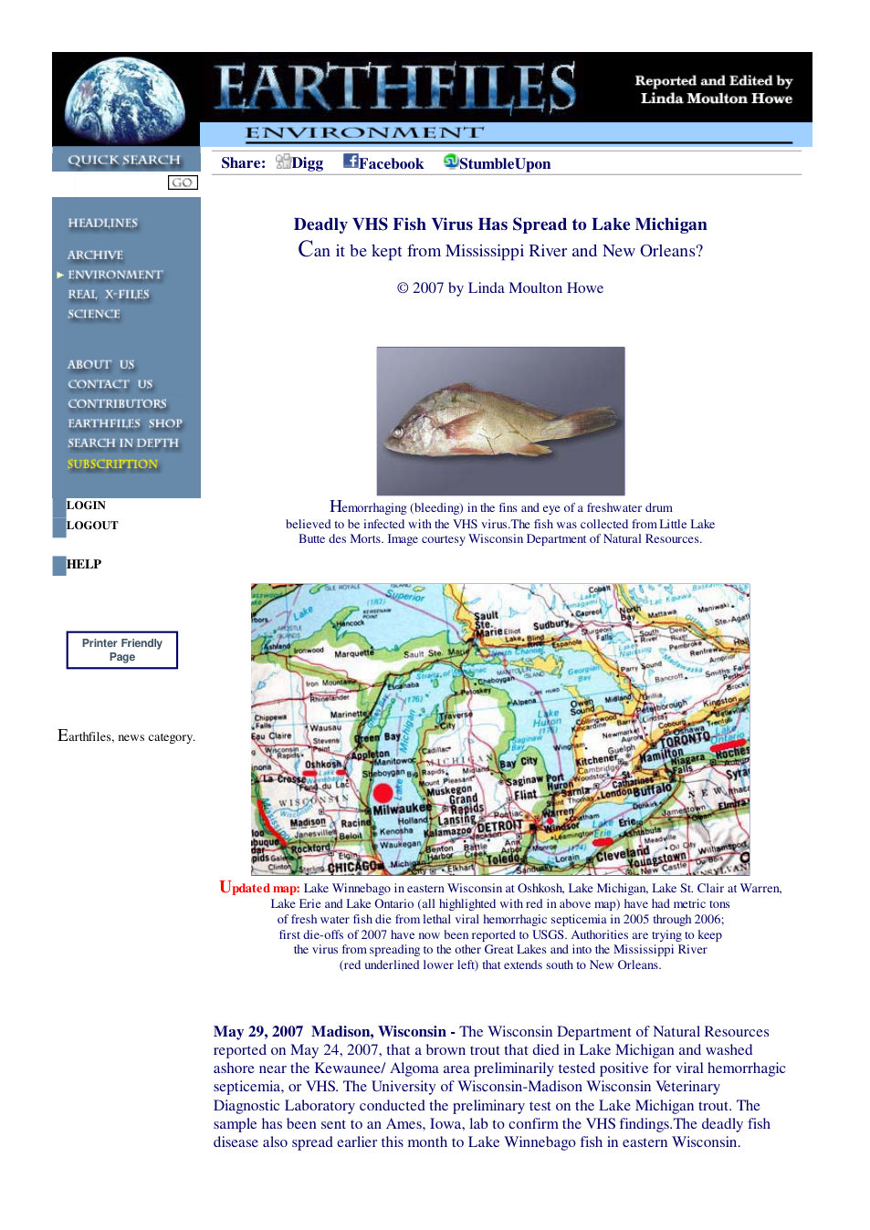 05 29 2007 Deadly VHS Fish Virus Has Spread to Lake Michigan cover