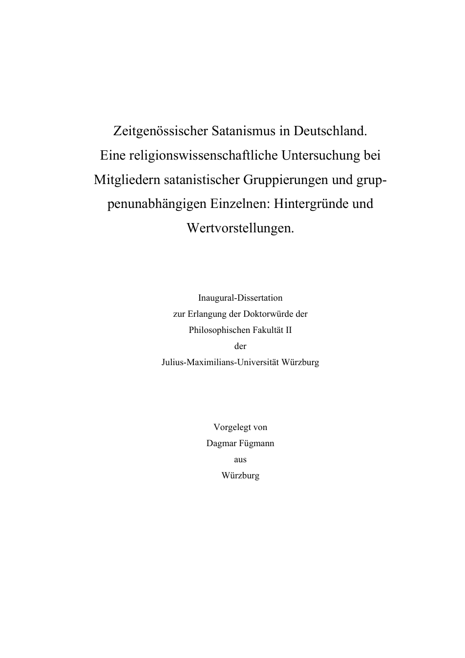 Dagmar Fuegmann Zeitgenoessicher Satanismus cover