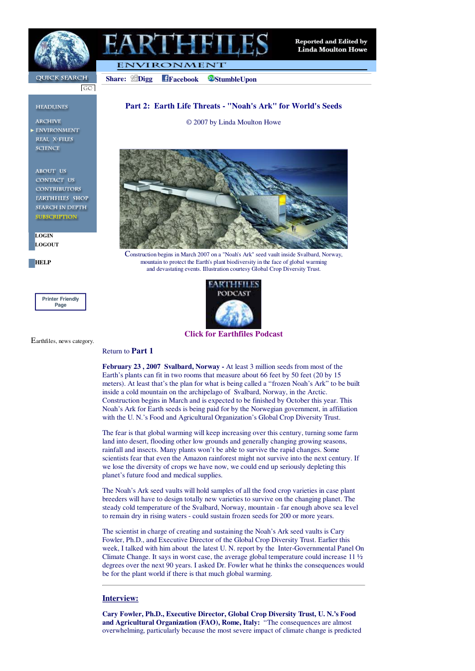 02 23 2007 Part 2 Earth Life Threats - Noahs Ark for World's Seeds cover