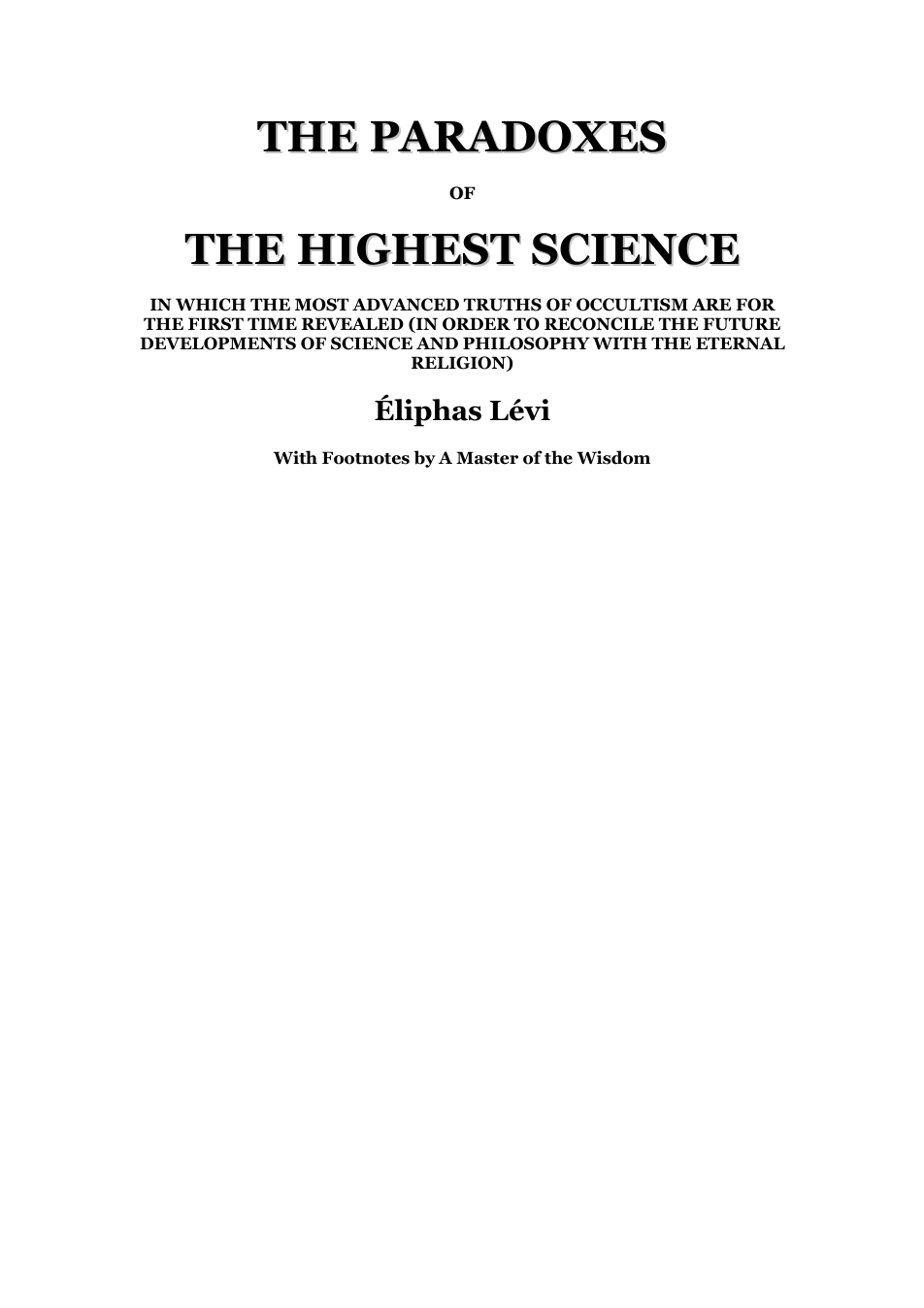 Paradoxes Of The Highest Science - E Levi cover