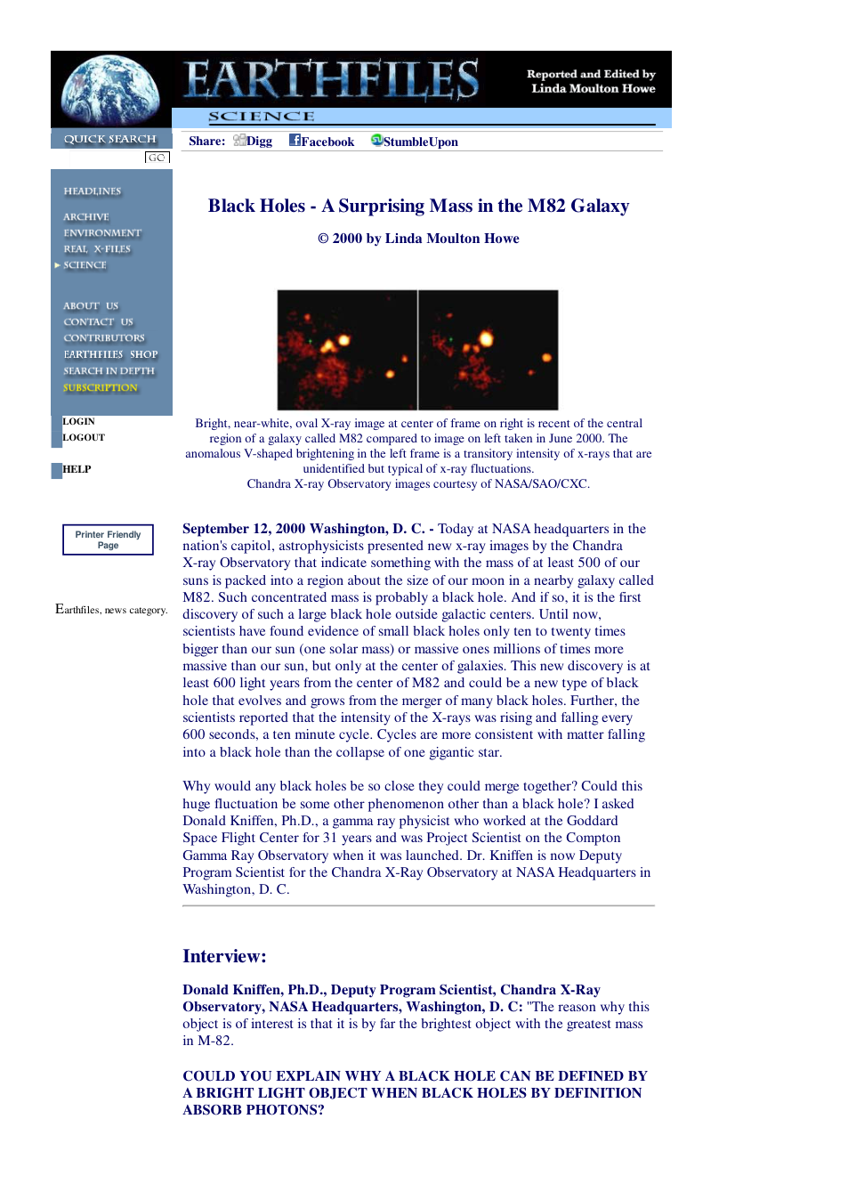 09 12 2000 Black Holes - A Surprising Mass in the M82 Galaxy cover