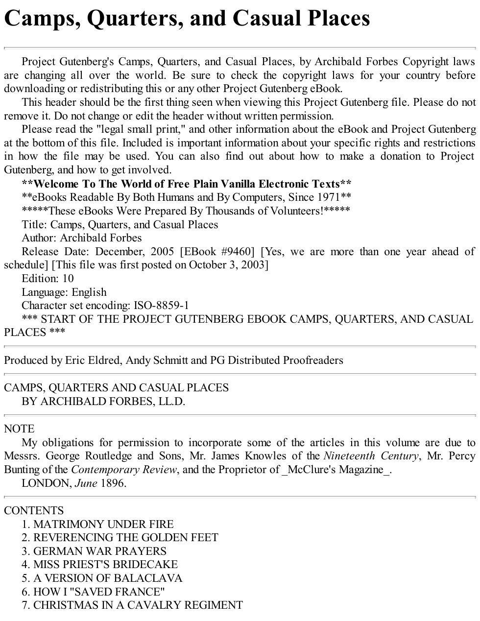 war - camps quarters and casual places cover