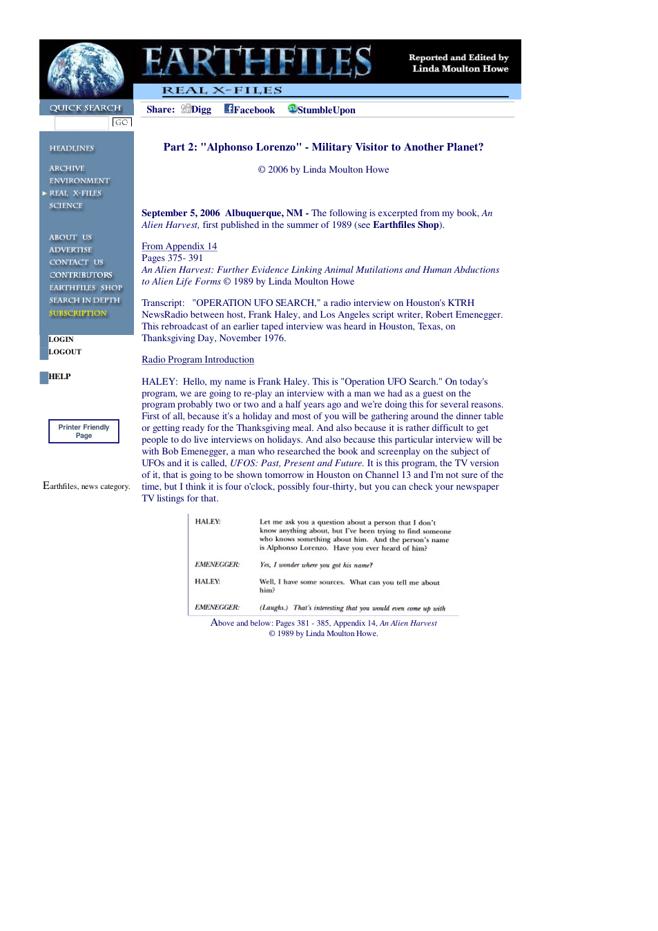 09 05 2006 Part 2 Alphonso Lorenzo - Military Visitor to Another Planet cover