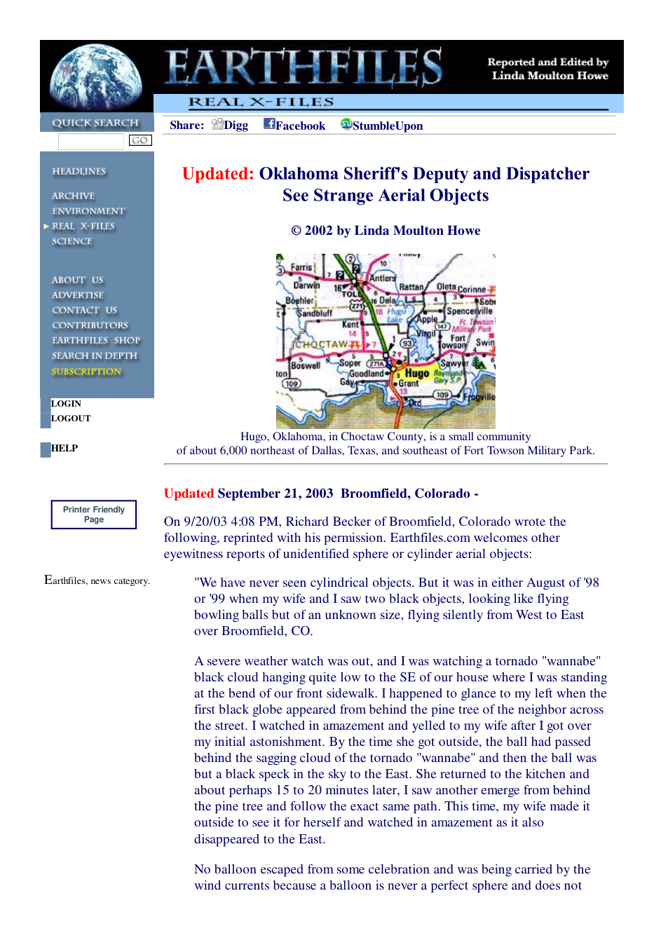 09 20 2003 Updated Oklahoma Sheriff's Deputy and Dispatcher See Strange Aerial Objects cover