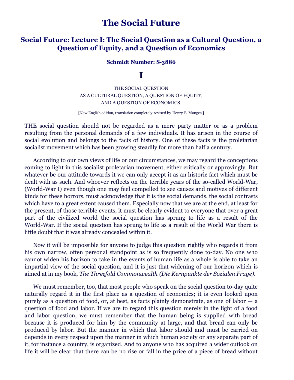 Rudolf Steiner - The Social Future- 01 - The Social Question as a Cultural Question, a Question of Equity, and a Question of Economics cover