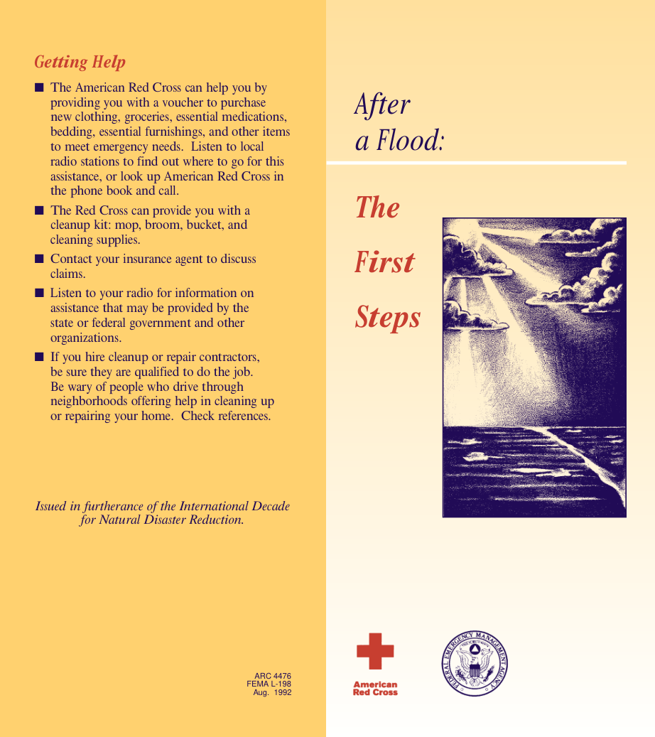 FEMA After A Flood, The First Steps 1992 2 pages cover