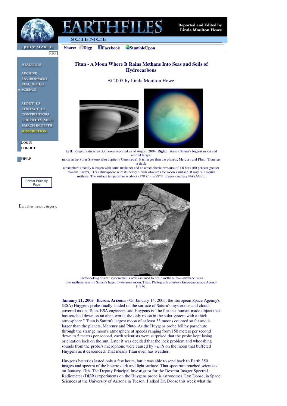 01 22 2005 Titan - A Moon Where It Rains Methane Into Seas and Soils of Hydrocarbons cover