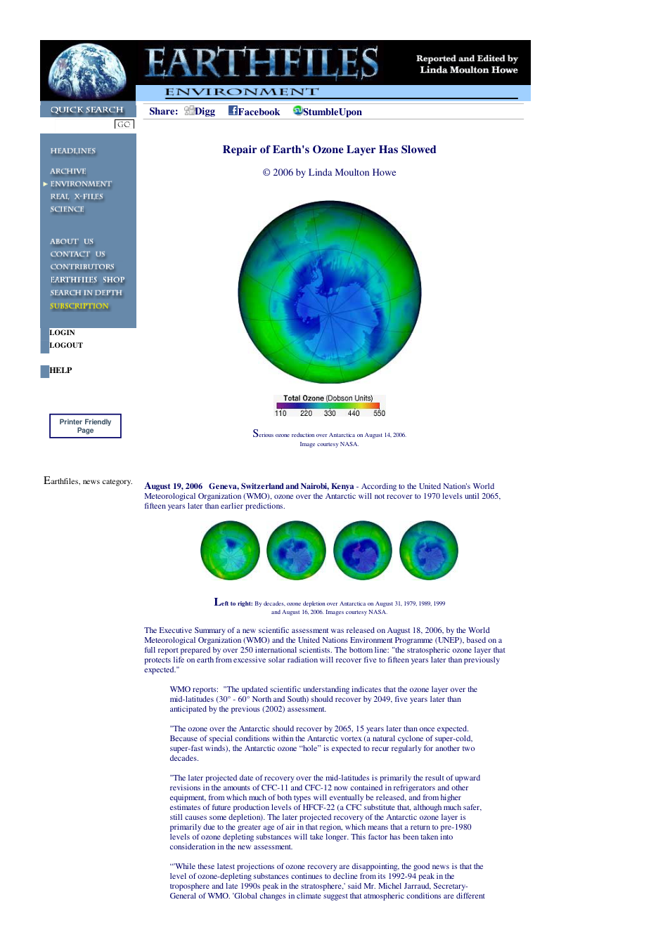 08 19 2006 Repair of Earth's Ozone Layer Has Slowed cover