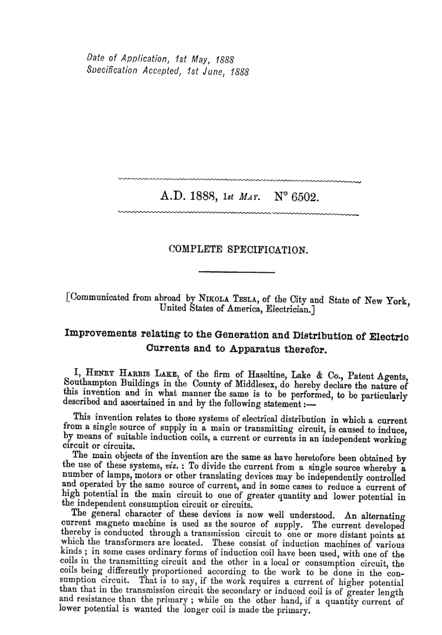 Tesla Patents - B6502 cover