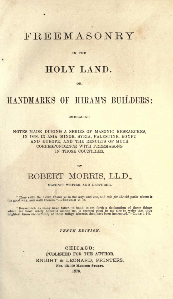 Freemasonry in the Holy Land - R Morris cover