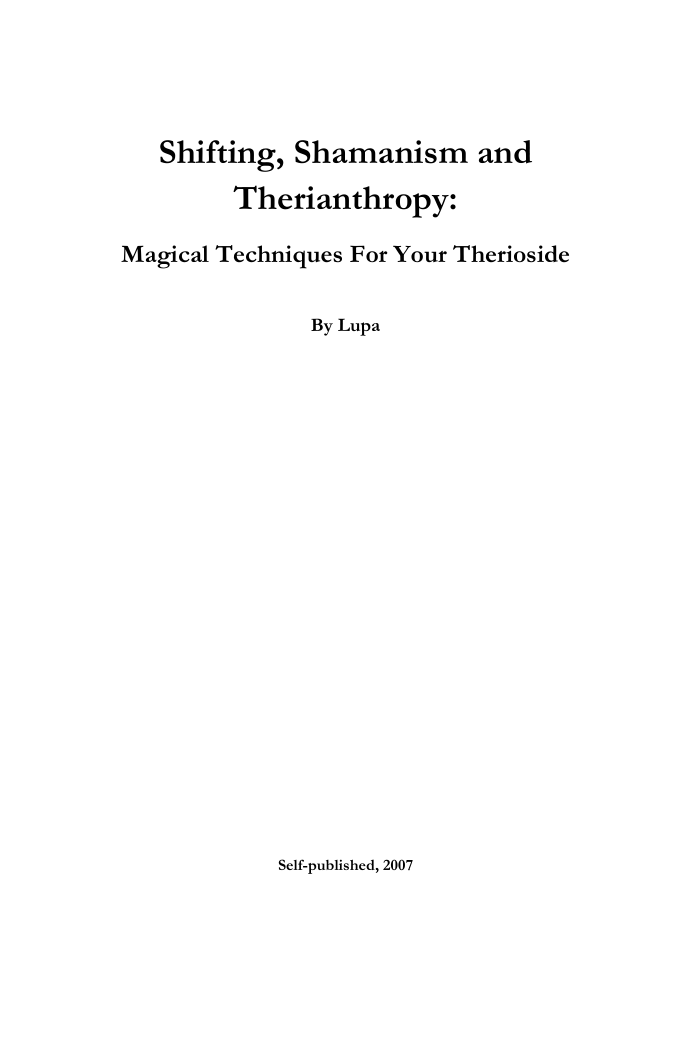 Shifting, Shamanism and Therianthropy cover