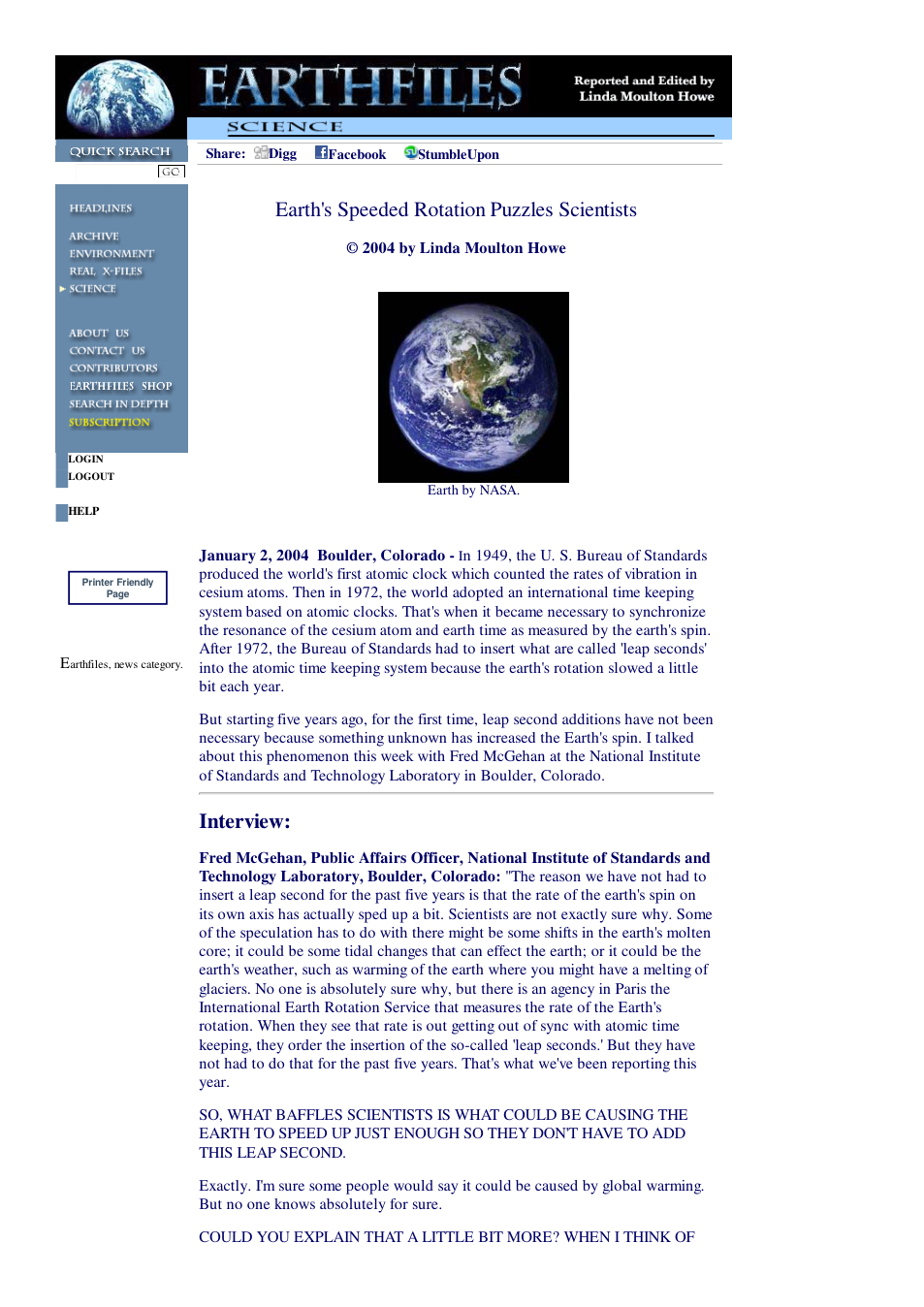 01 02 2004 Earth's Speeded Rotation Puzzles Scientists cover