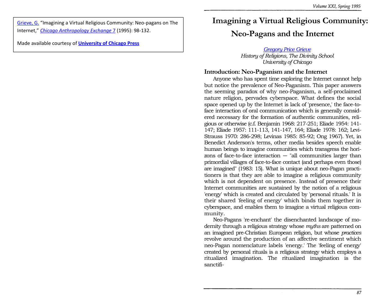 Gregory Price Grieve - Imagining A Virtual Religious Community Neo Pagans On The Internet cover