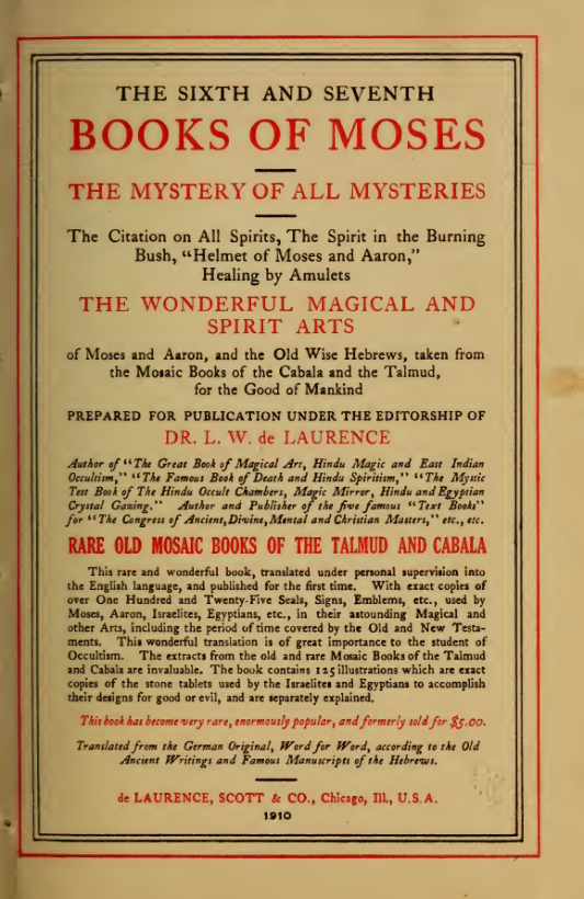 The Sixth And Seventh Books Of Moses(1910) cover