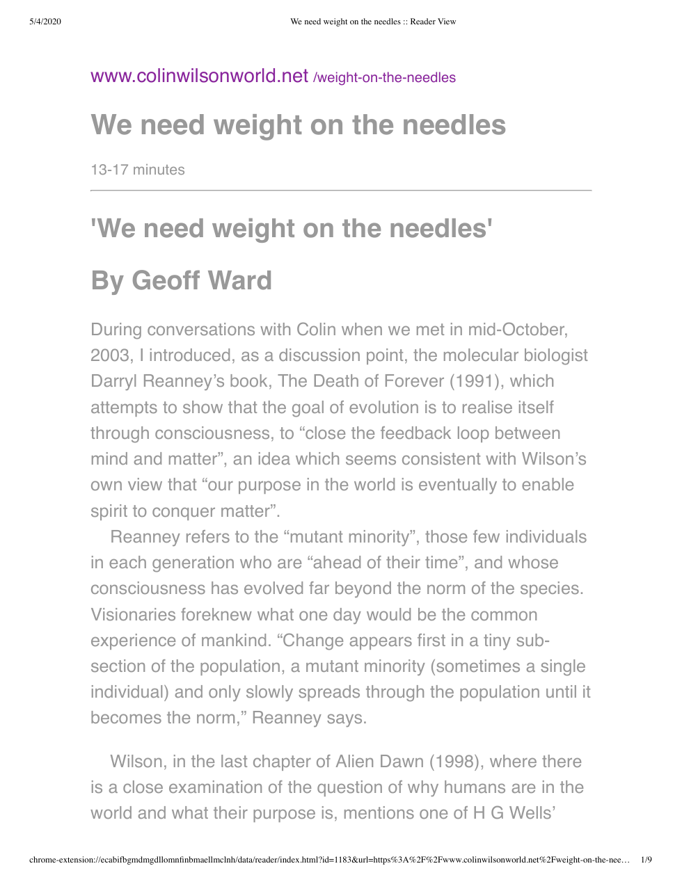 Colin Wilson - Interview - We Need Weight On The Needles cover