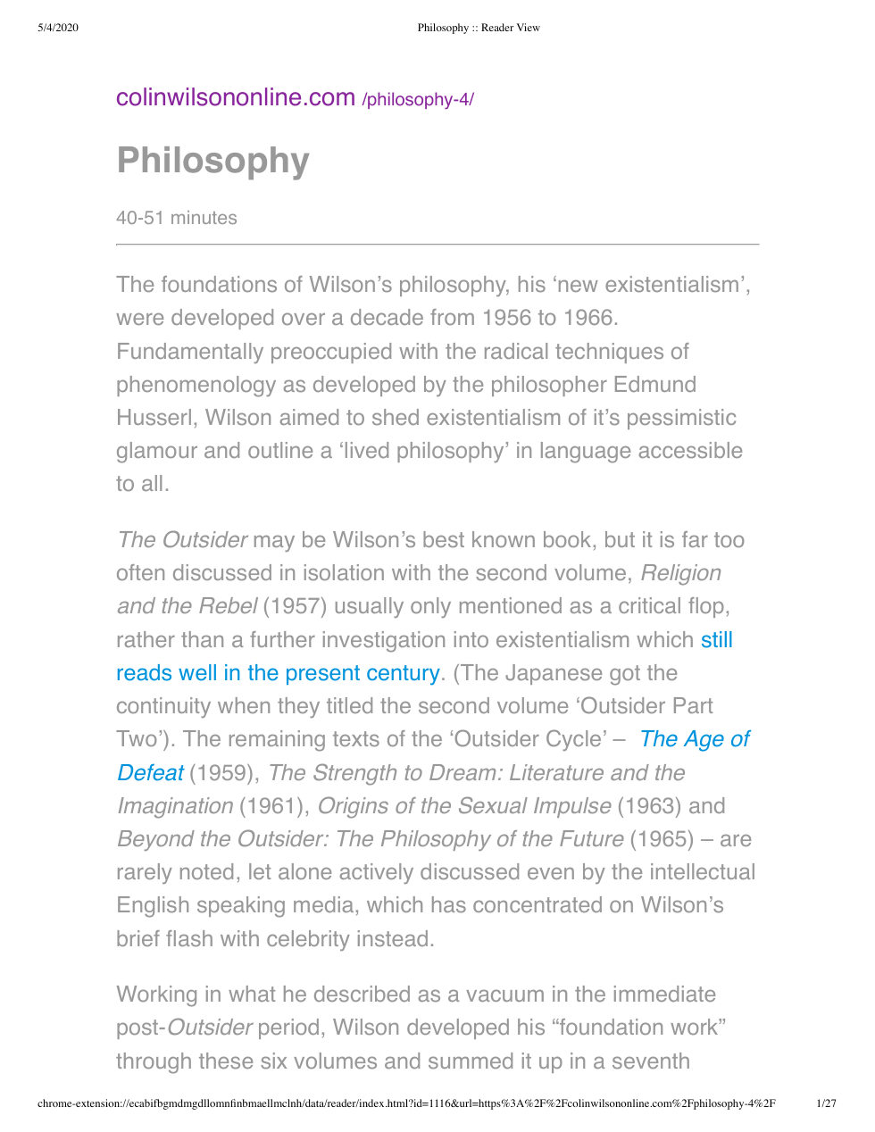 Geoffrey Ward - Colin Wilson's Philosophy cover