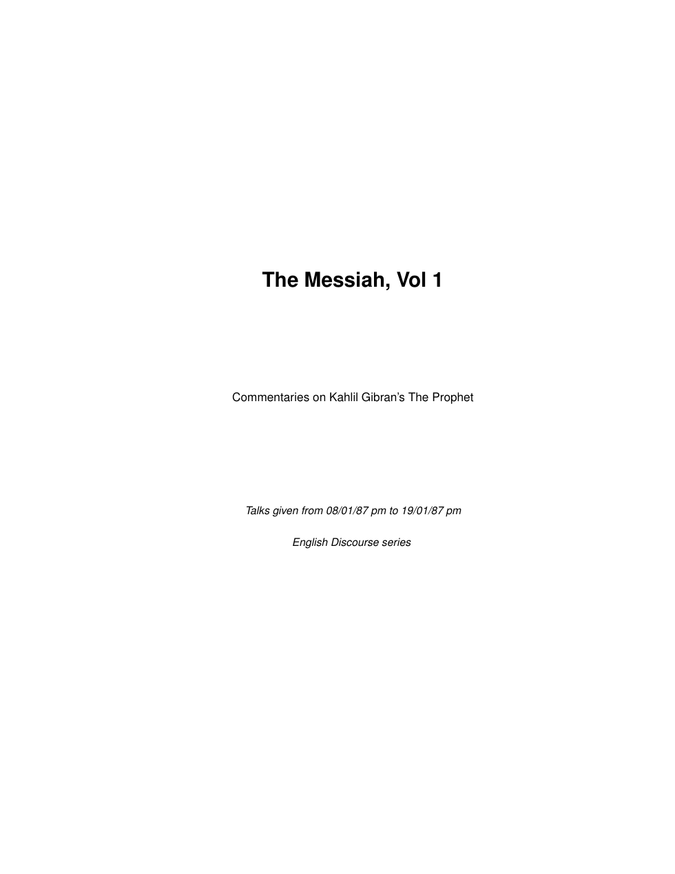 The Messiah, Vol 1 cover