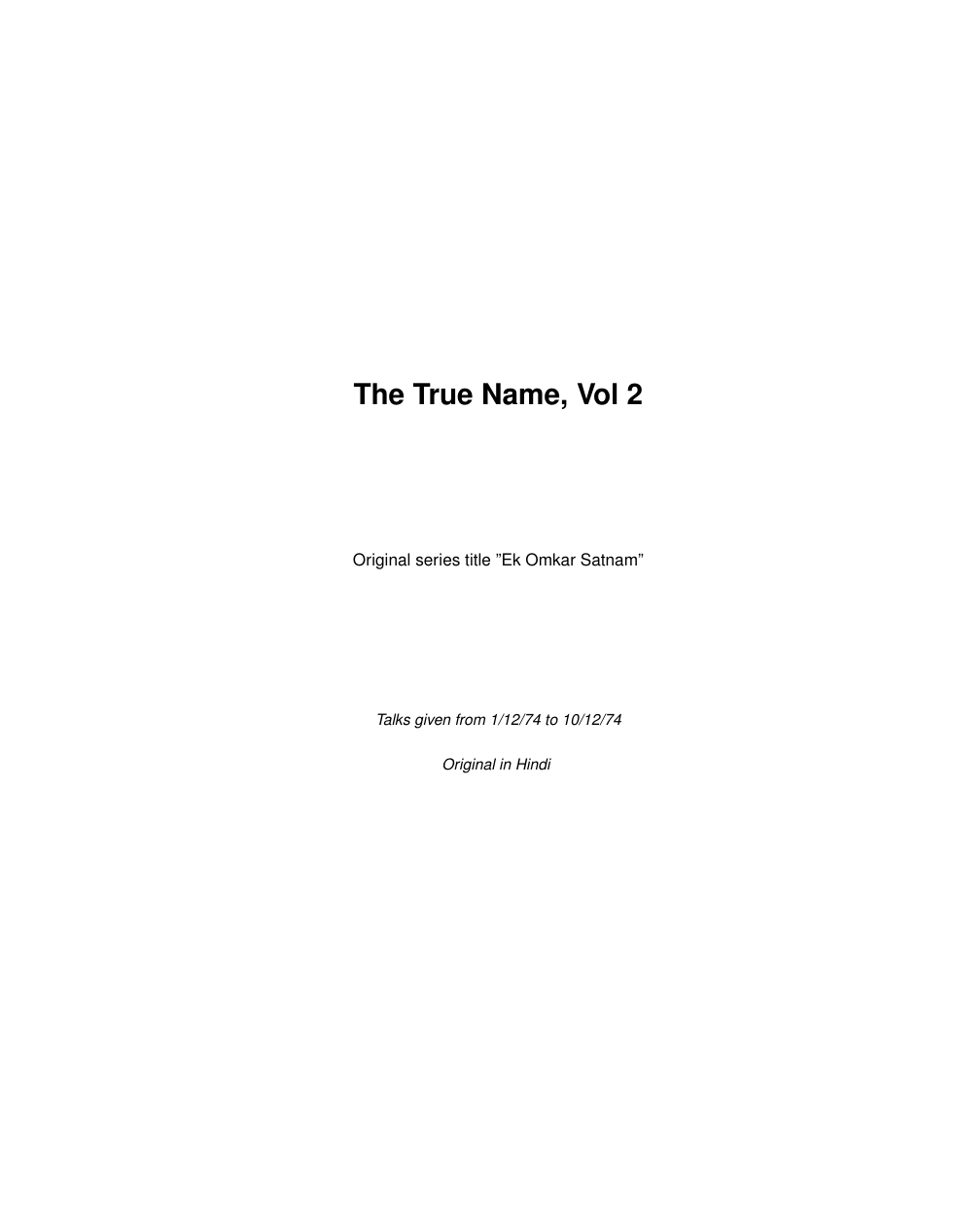 The True Name, Vol 2 cover