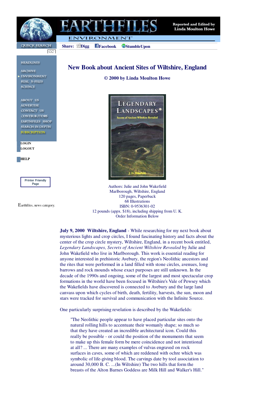 07 09 2000 New Book about Ancient Sites of Wiltshire, England cover