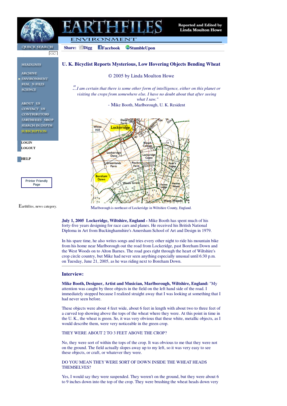 07 01 2005 U. K. Bicyclist Reports Mysterious, Low Hovering Objects Bending Wheat cover