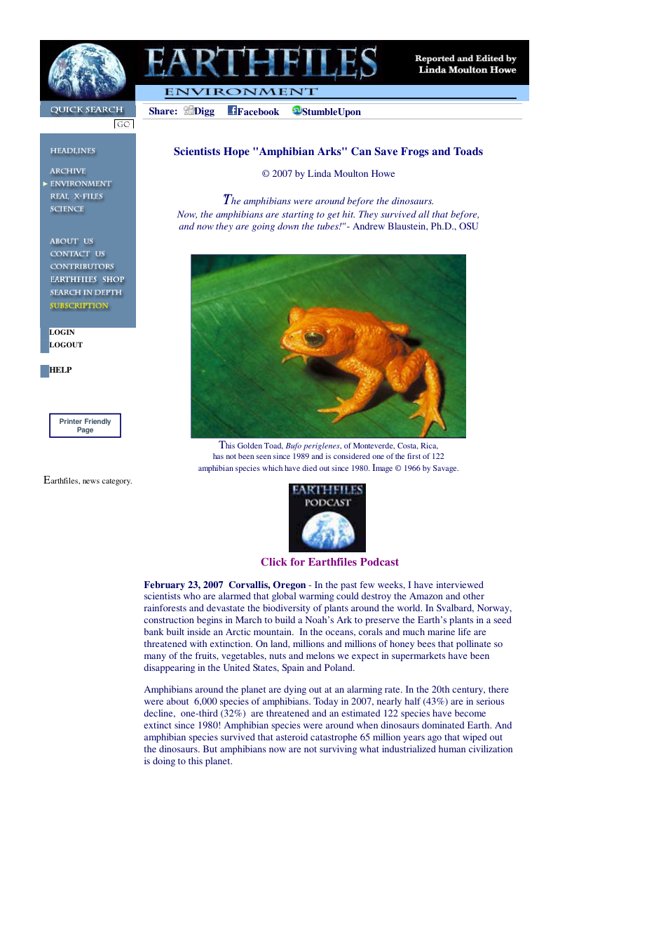 02 23 2007 Scientists Hope Amphibian Arks Can Save Frogs and Toads cover