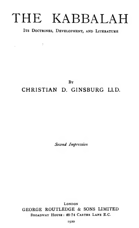 The Kabbalah - Its Doctrines, Development, And Literature(1920) cover