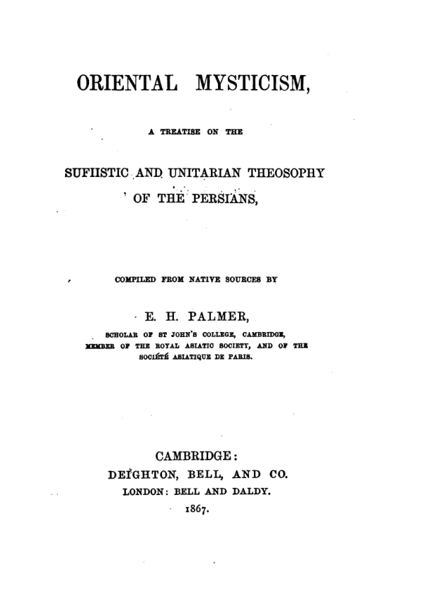 Oriental Mysticism - E H Palmer cover