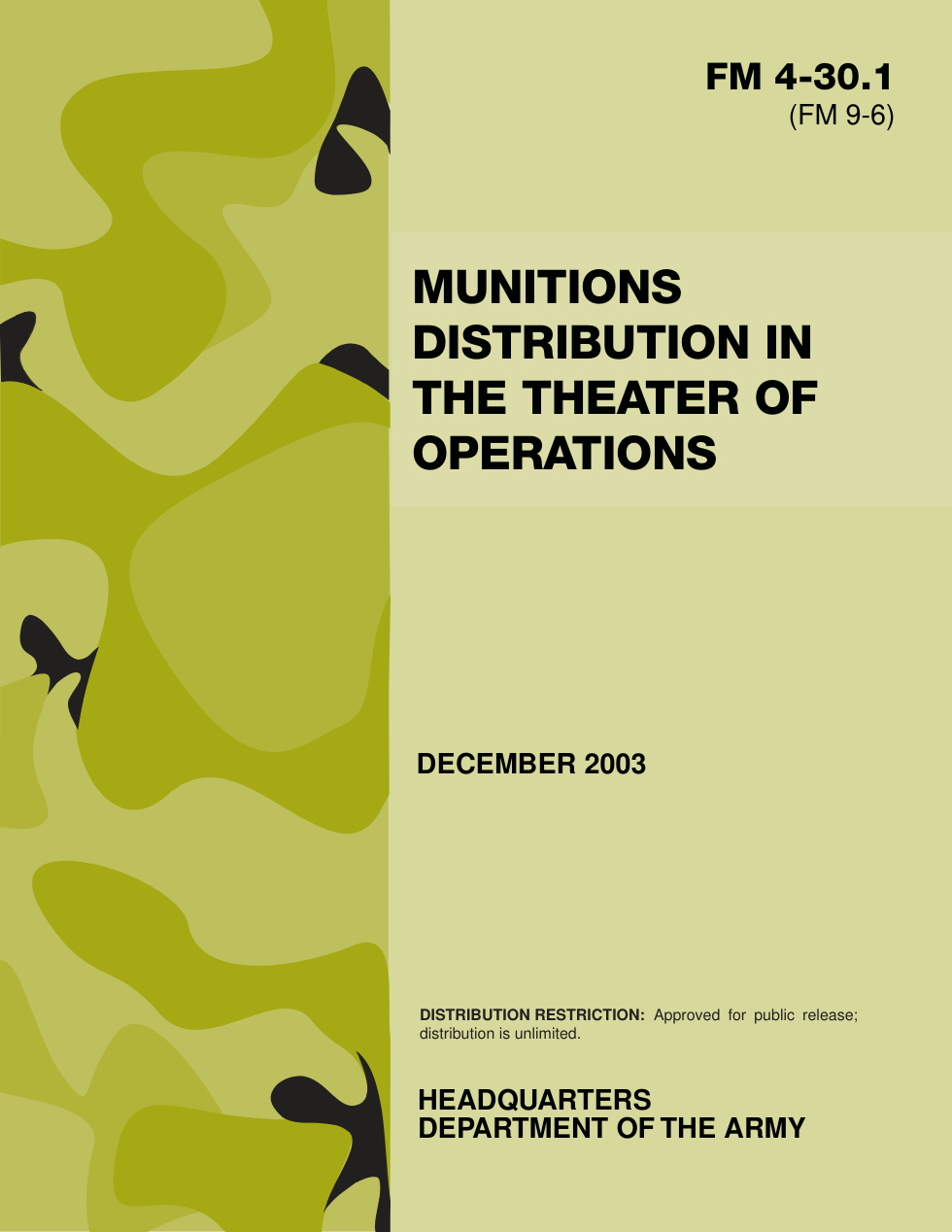 FM 4-30.1 Munitions Distribution in the Theater of Operations cover