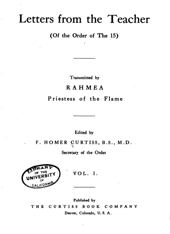 Letters From The Teacher (of The Order Of The 15)(1909) cover