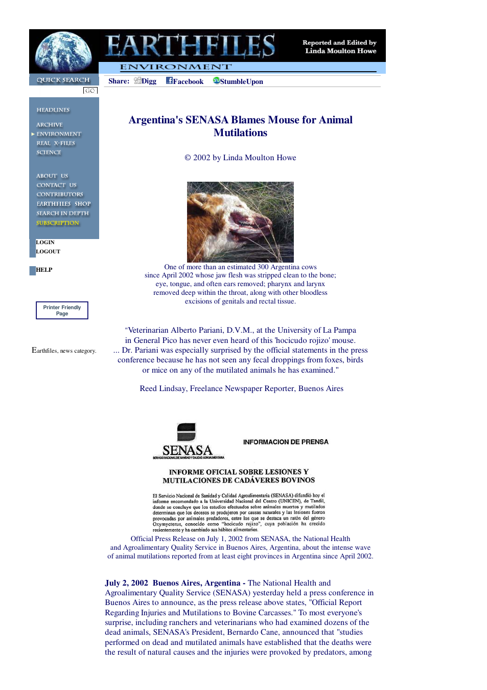 07 02 2002 Argentina's SENASA Blames Mouse for Animal Mutilations cover