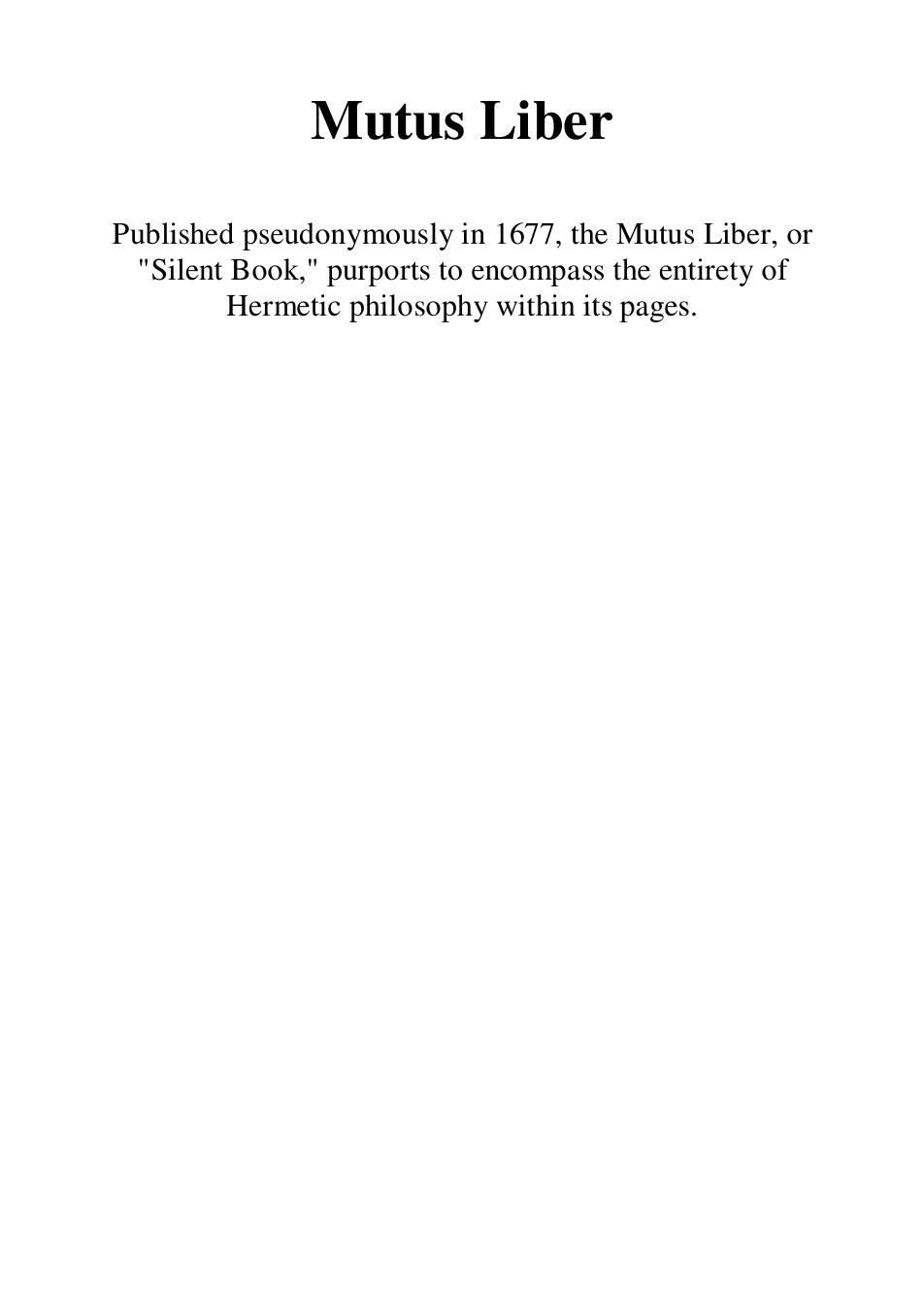Mutus Liber cover