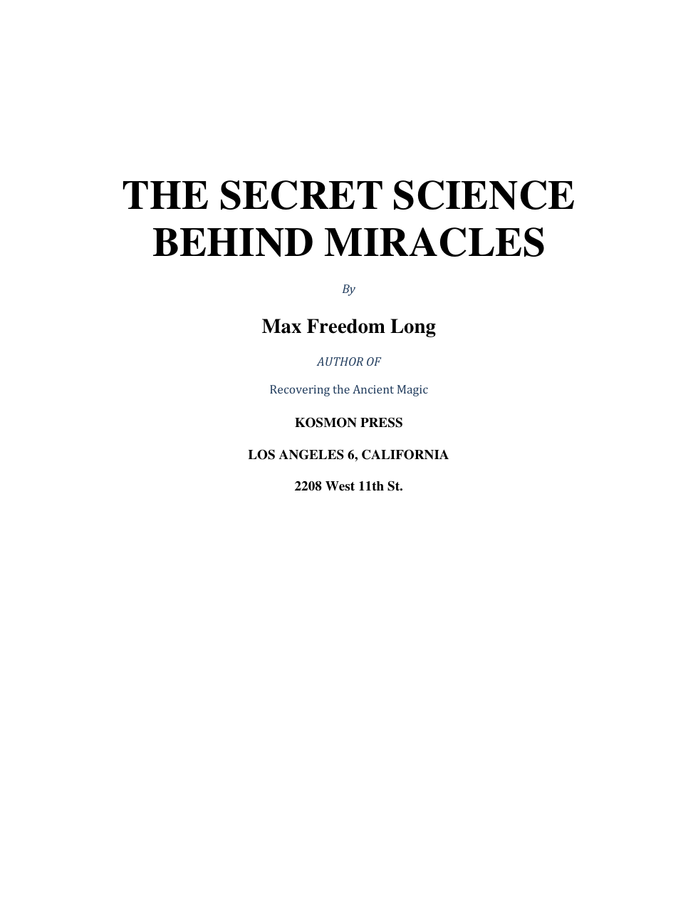 The Secret Science Behind Miracles - M Freedom Long cover