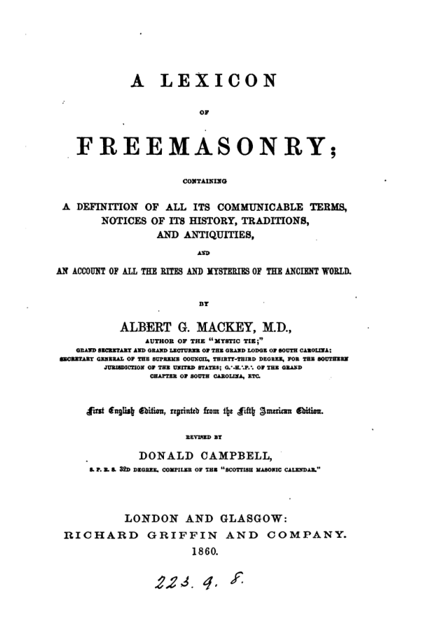 Albert G. Mackey - A Lexicon of Freemasonry cover