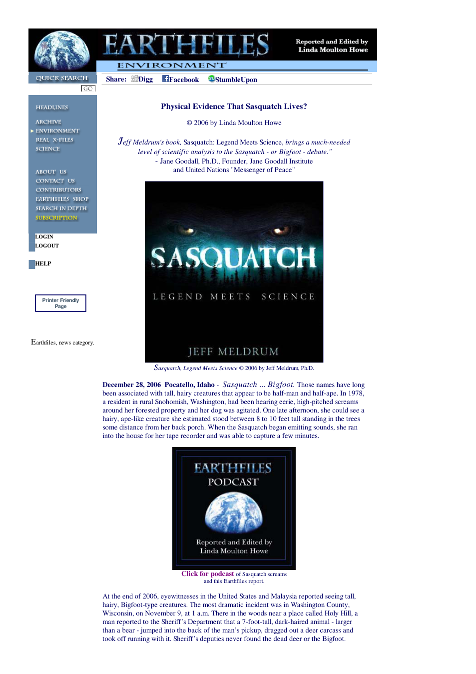 12 28 2006 Physical Evidence That Sasquatch Lives cover