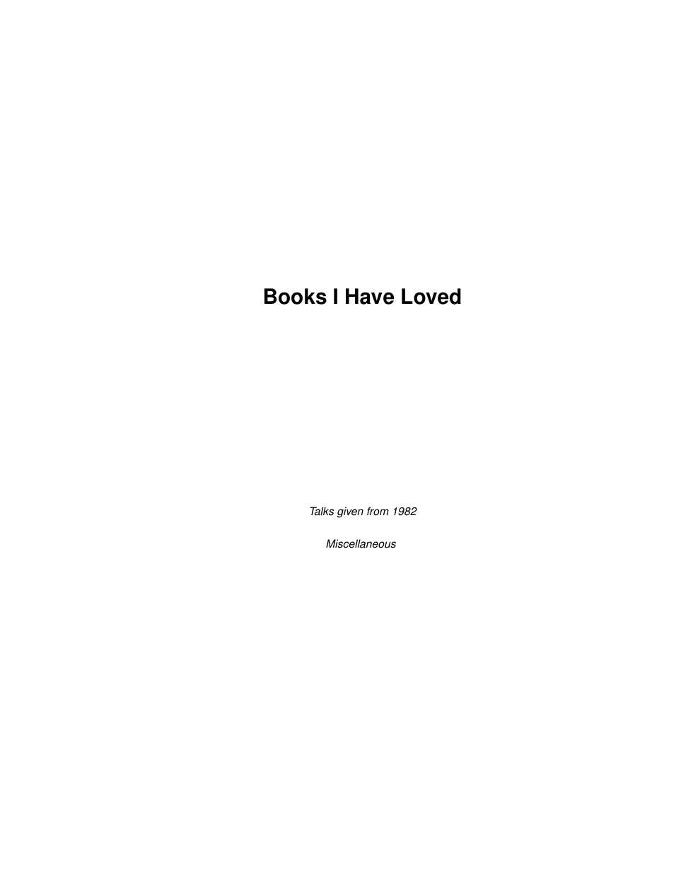 Books I Have Loved cover