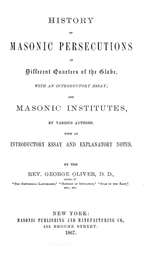 History Of Masonic Persecutions - G Oliver cover