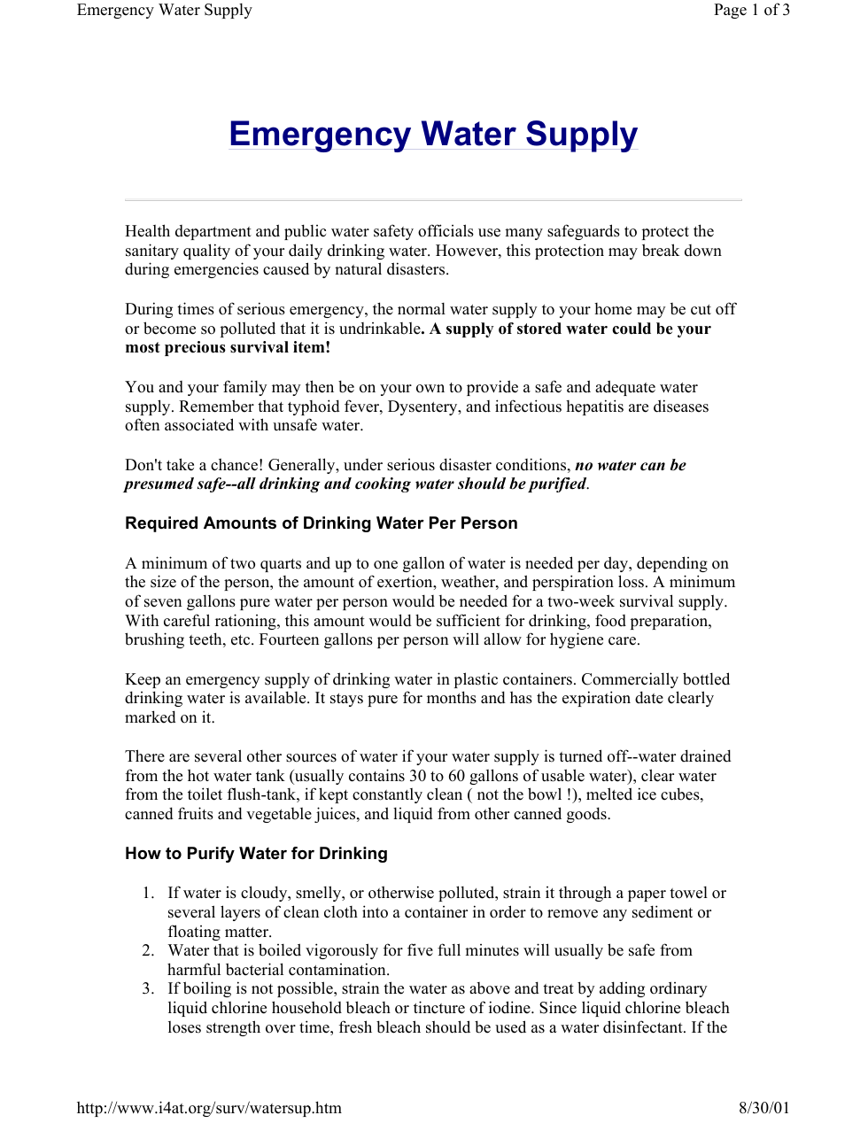 Emergency Water Supply cover