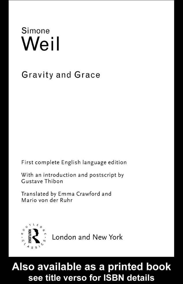 Gravity and Grace - Simone Weil cover