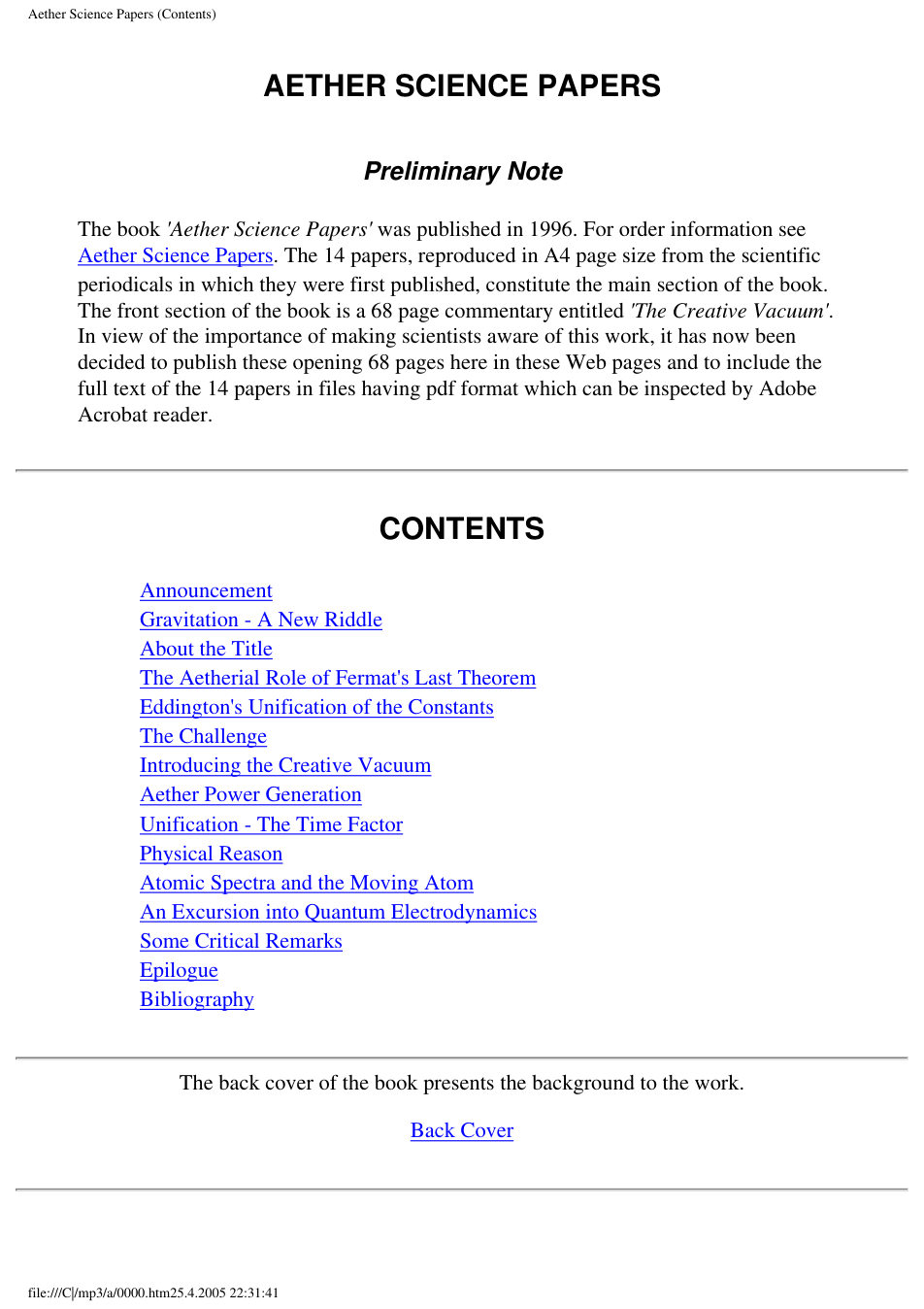 Aether Science Papers cover