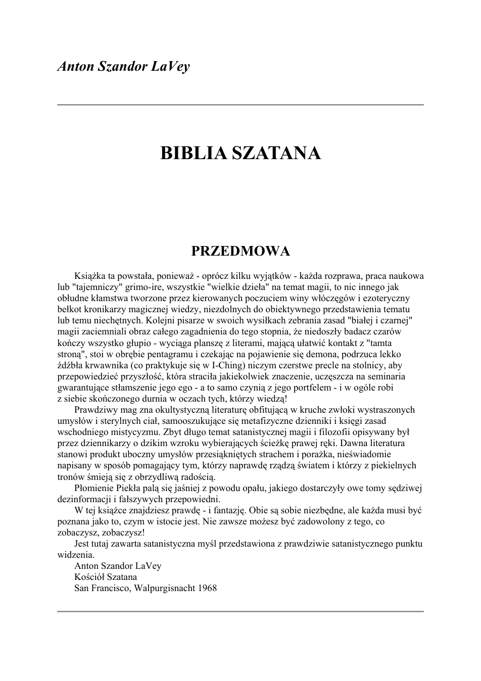 Biblia Szatana - Anton Szandor Lavey cover