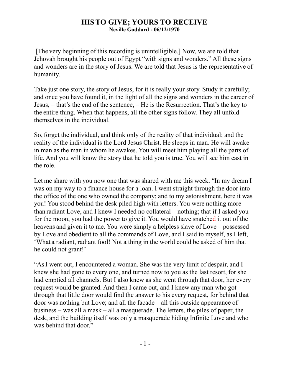 1970.06.12, His To Give, Yours To Receive cover