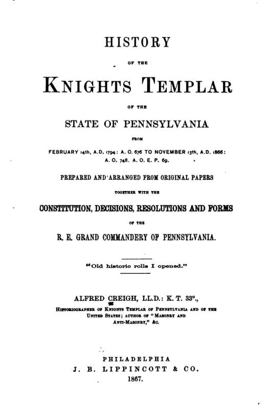 History Of The Knights Templar Of Pennsylvania - A Creigh cover