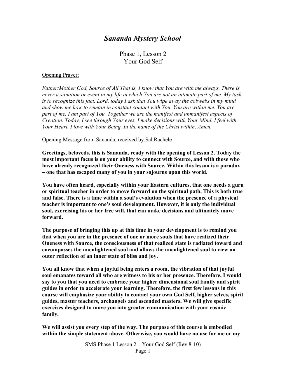 SMS Phase 1 Lesson 2 - Your God Self cover