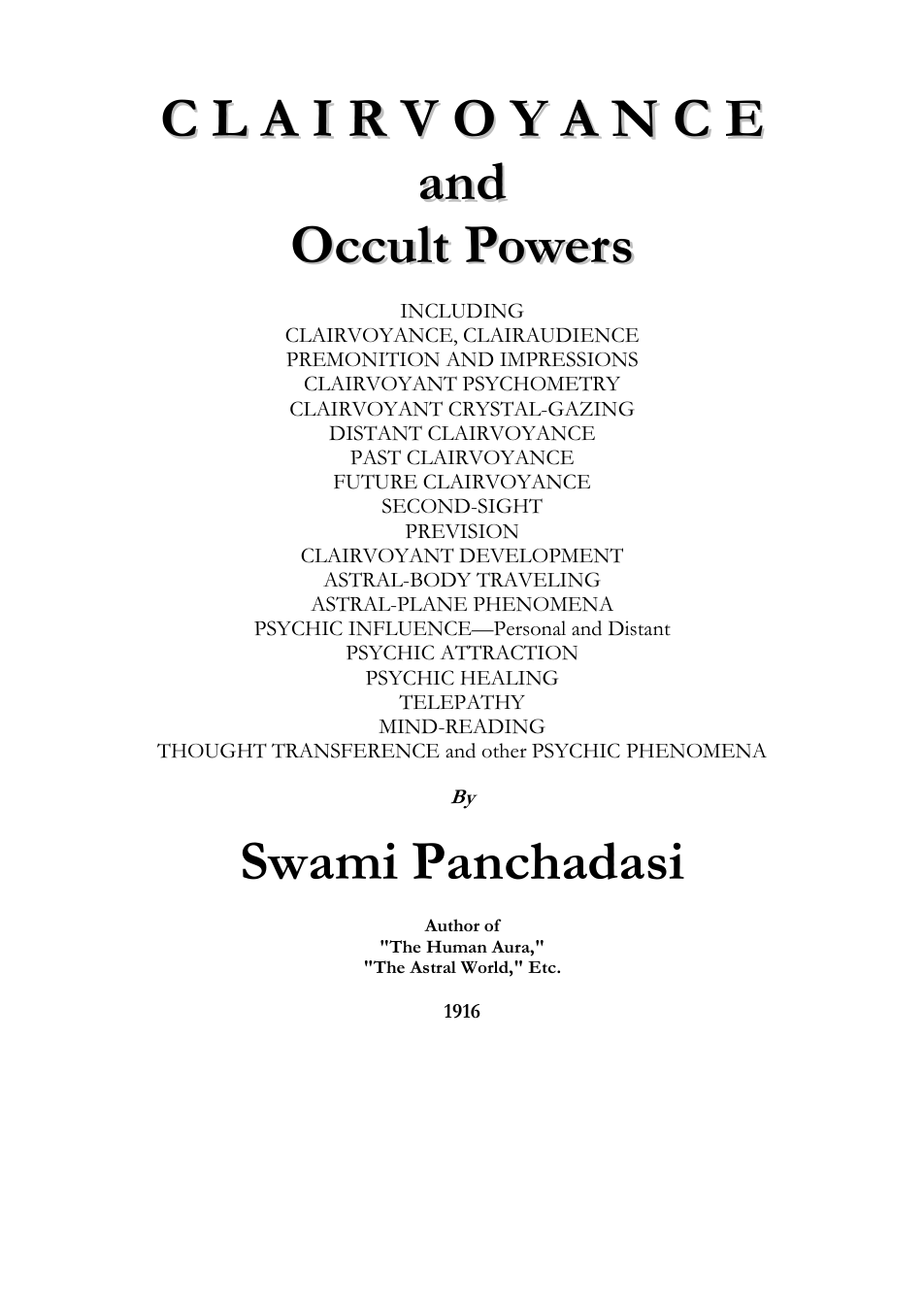 Clairvoyance & Occult Powers - Swami Panchadasi cover